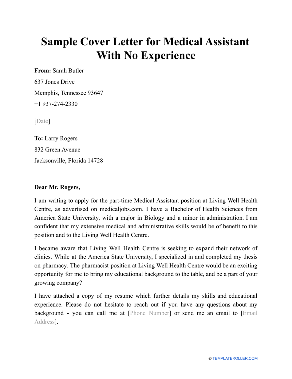 sample cover letter for medical assistant job with no experience