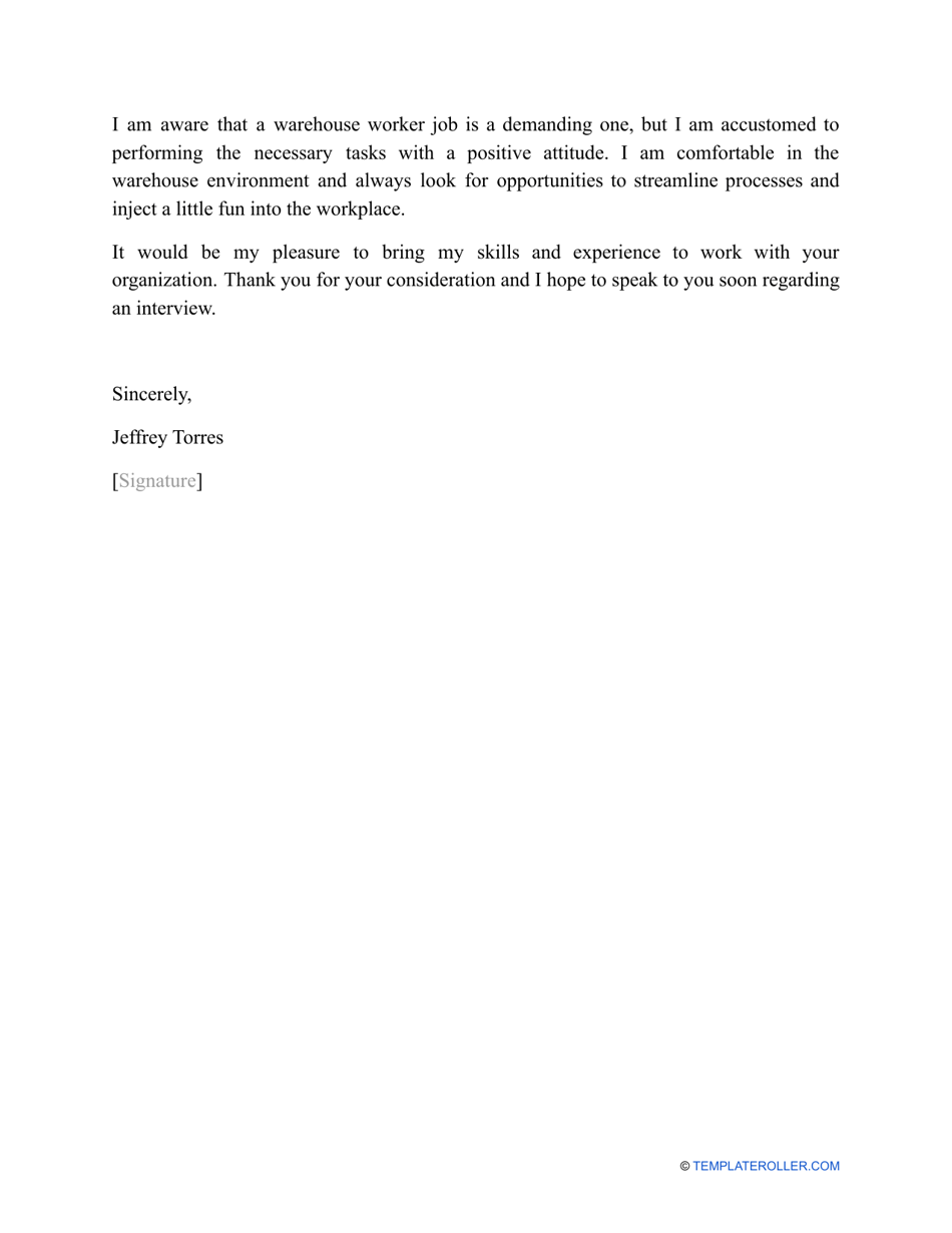 warehouse worker cover letter pdf