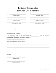 Document preview: Letter of Explanation for Cash out Refinance Template