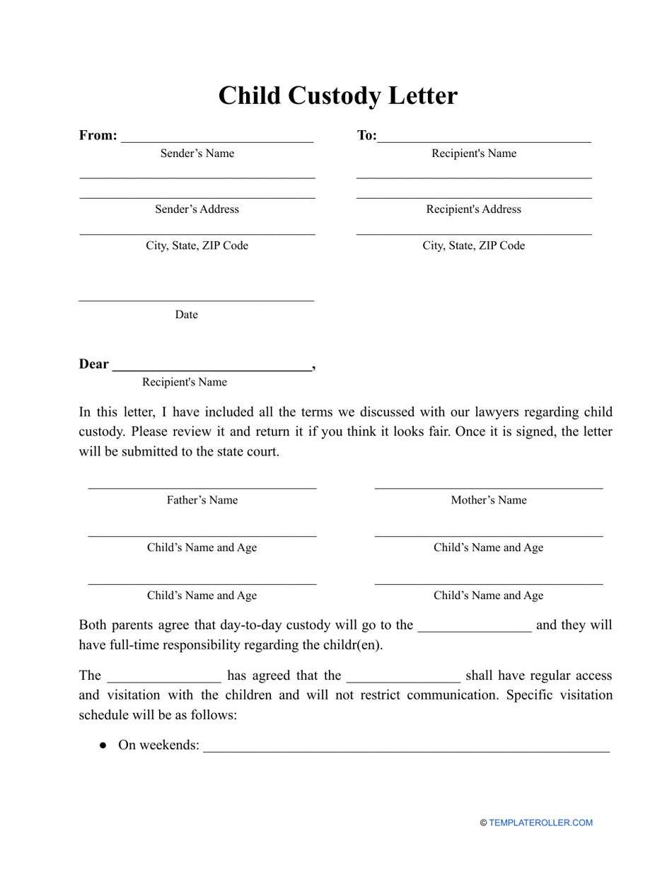 Child Custody Letter Template Document Preview
