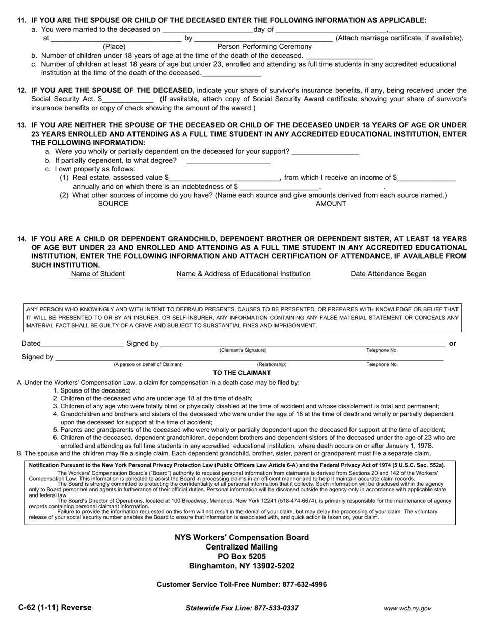 Form C-62 - Fill Out, Sign Online and Download Fillable PDF, New York ...