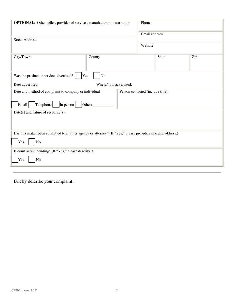 Form CFB001 - Fill Out, Sign Online and Download Printable PDF, New ...