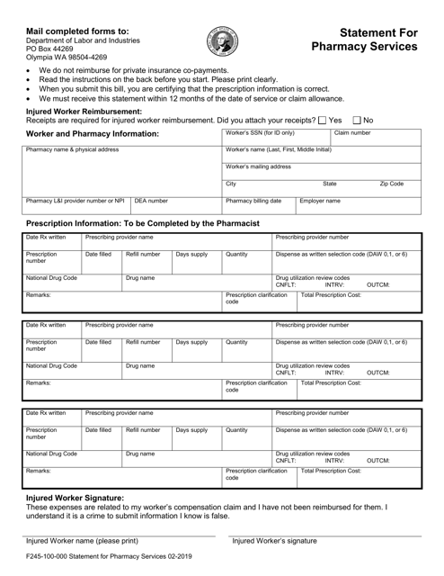 Form F245-100-000 Statement for Pharmacy Services - Washington