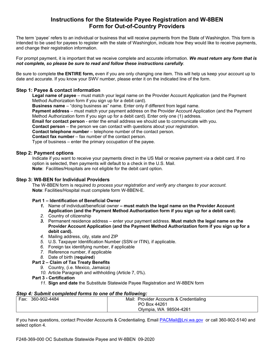 Form F248-361-000 Provider Account Application for Provider Outside the United States - Washington, Page 6