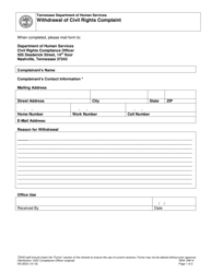 Form HS-2633 &quot;Withdrawal of Civil Rights Complaint&quot; - Tennessee