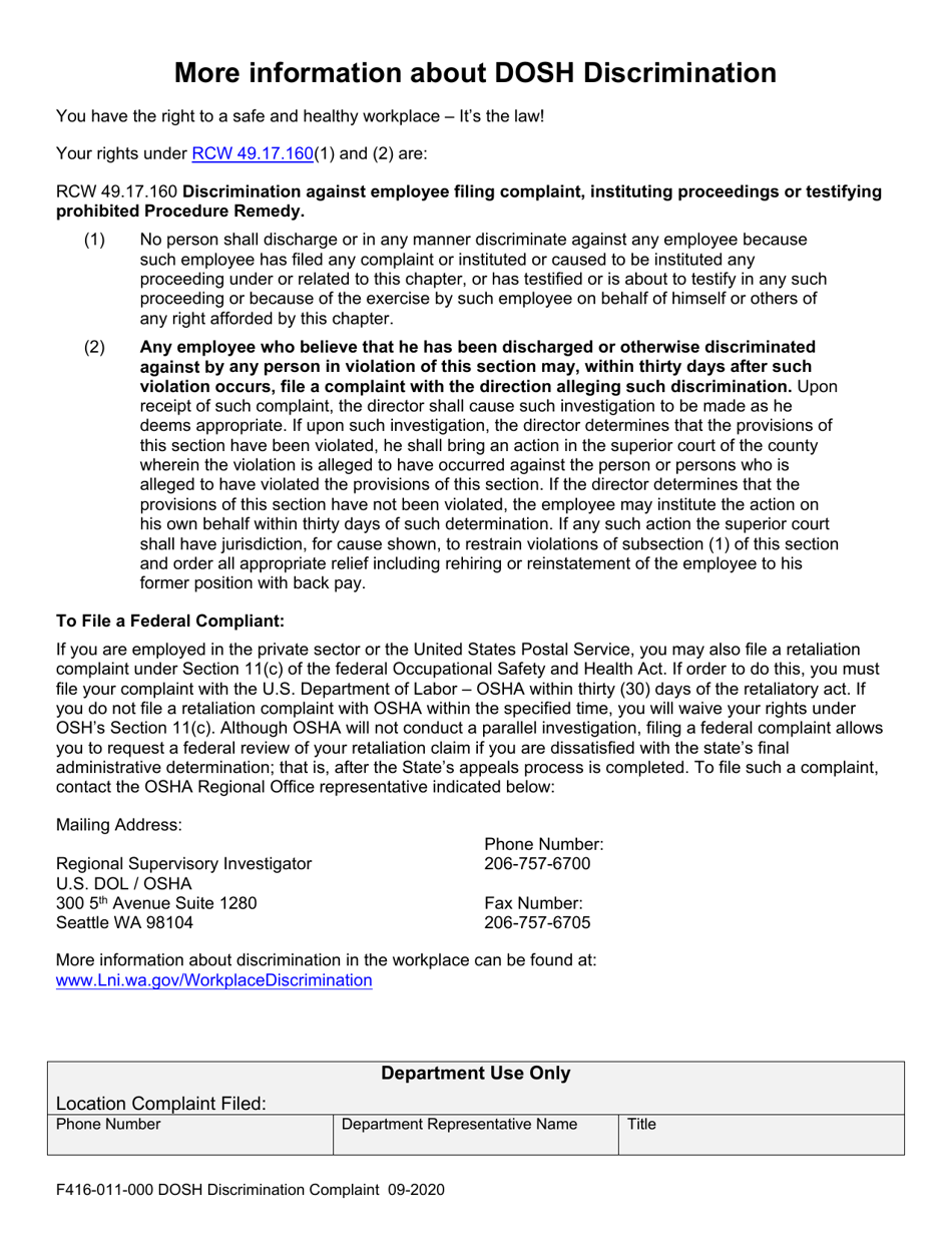 Form F416-011-000 Dosh Discrimination Complaint - Washington, Page 3