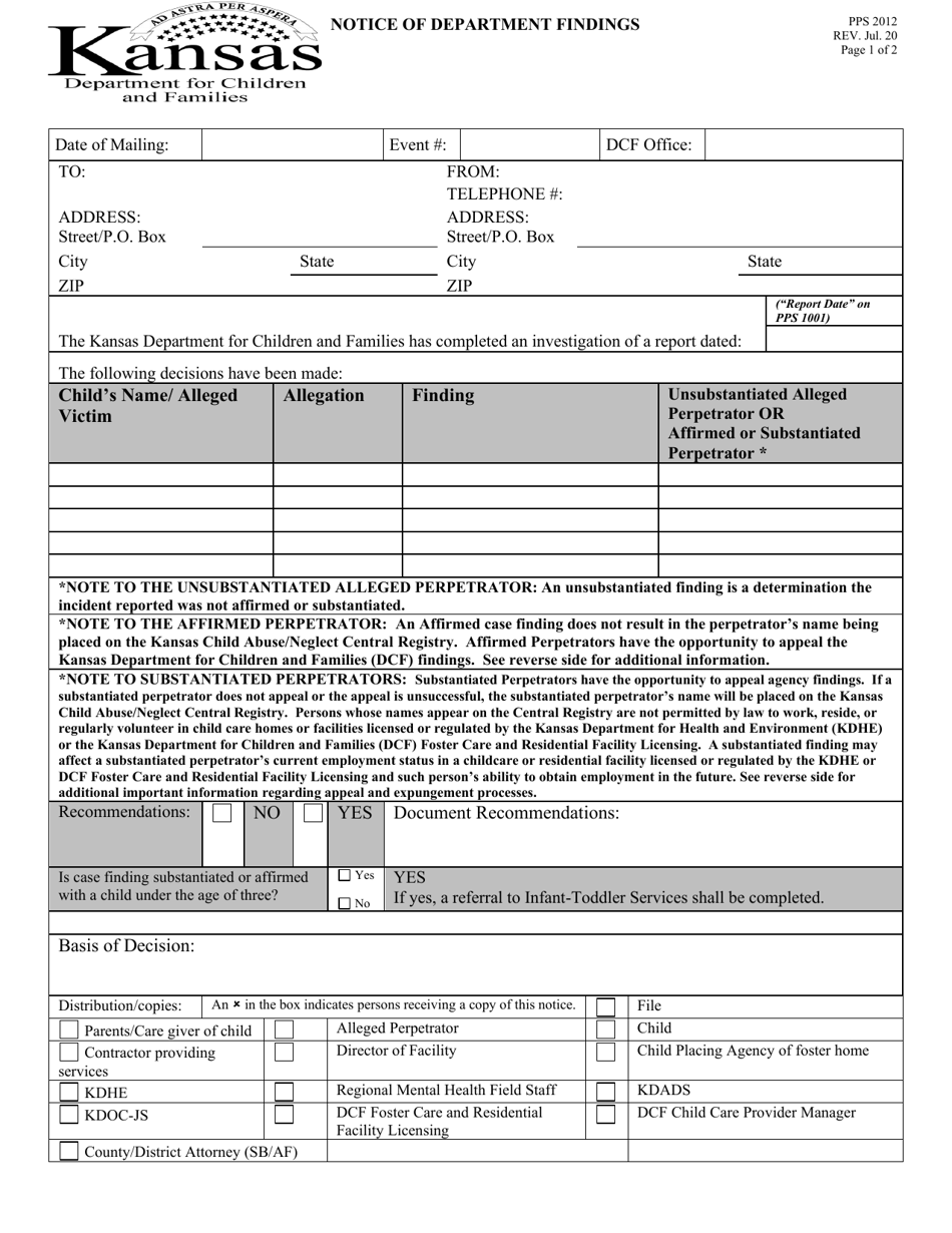 Form PPS2012 Notice of Department Findings - Kansas, Page 1