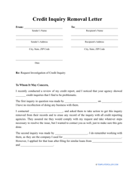 Credit Inquiry Removal Letter Template