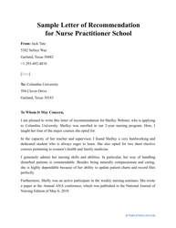 Document preview: Sample Letter of Recommendation for Nurse Practitioner School