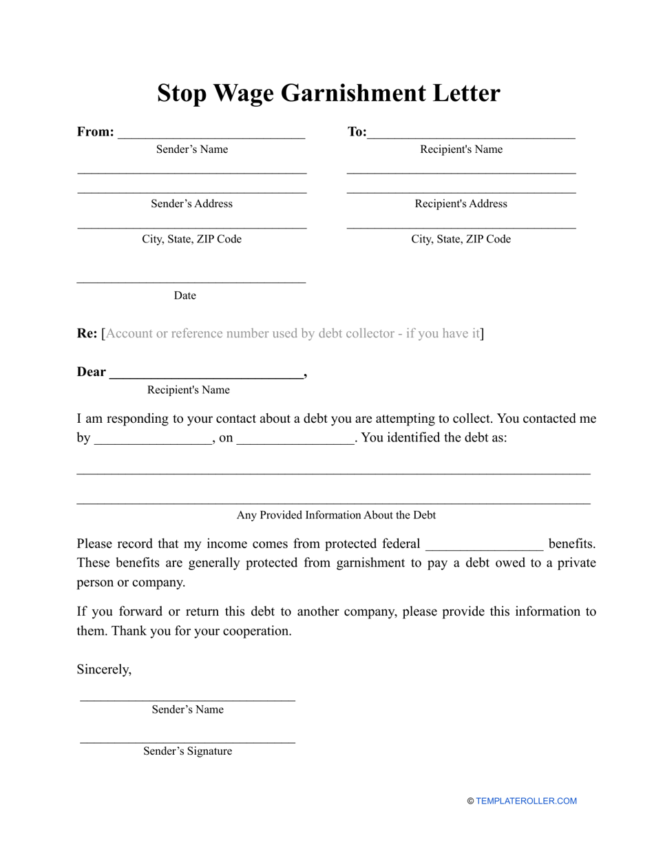 Stop Wage Garnishment Letter Template Fill Out Sign Online and