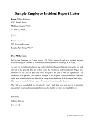 Document preview: Sample Employee Incident Report Letter