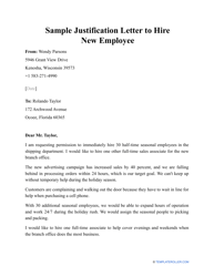 Document preview: Sample Justification Letter to Hire New Employee