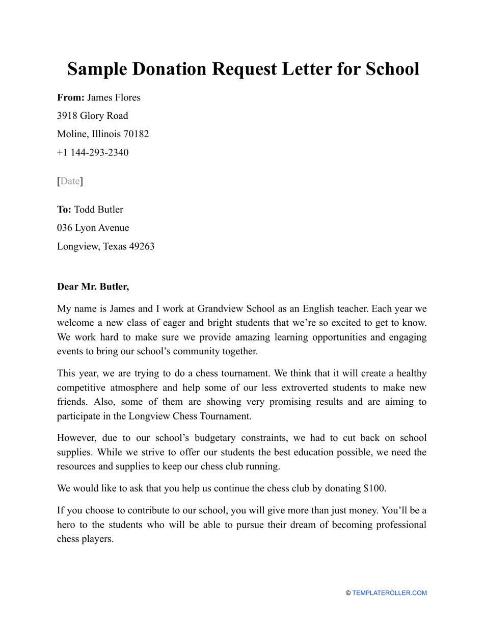 Donation request letter for school template