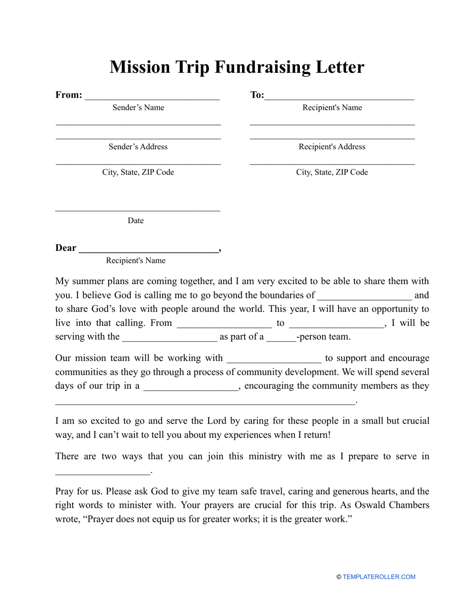 Mission Trip Fundraising Letter Template