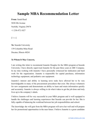 Document preview: Sample Mba Recommendation Letter