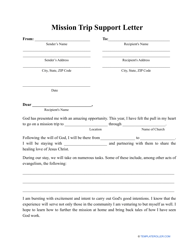 Mission Trip Support Letter Template