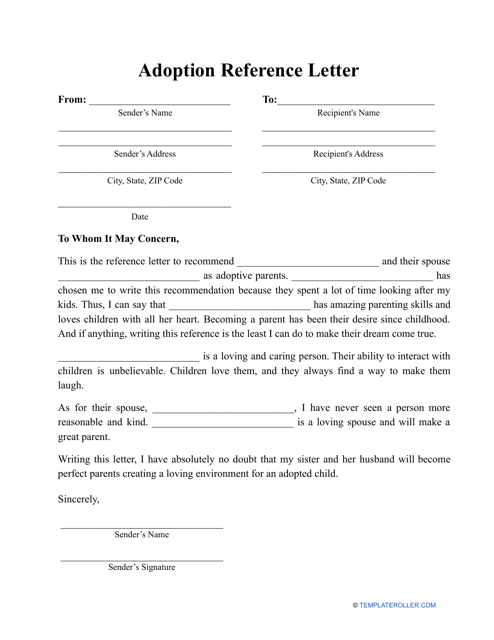 Adoption Reference Letter Template Preview - A sample document showing the layout and design of an Adoption Reference Letter Template.