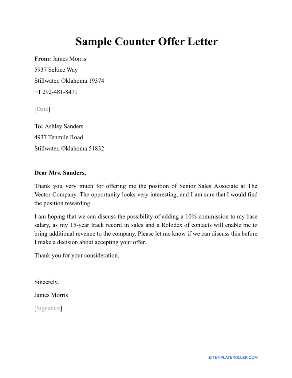 Sample Counter Offer Letter, Page 1