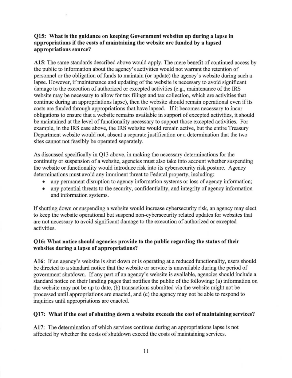 Memorandum for the Heads of Executive Departments and Agencies (Planning for Agency Operations During a Potential Lapse in Appropriations), Page 13