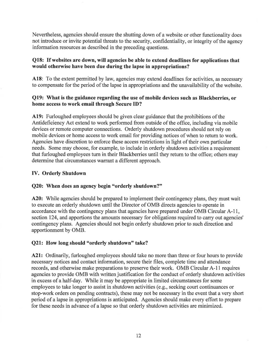 Memorandum for the Heads of Executive Departments and Agencies (Planning for Agency Operations During a Potential Lapse in Appropriations), Page 14