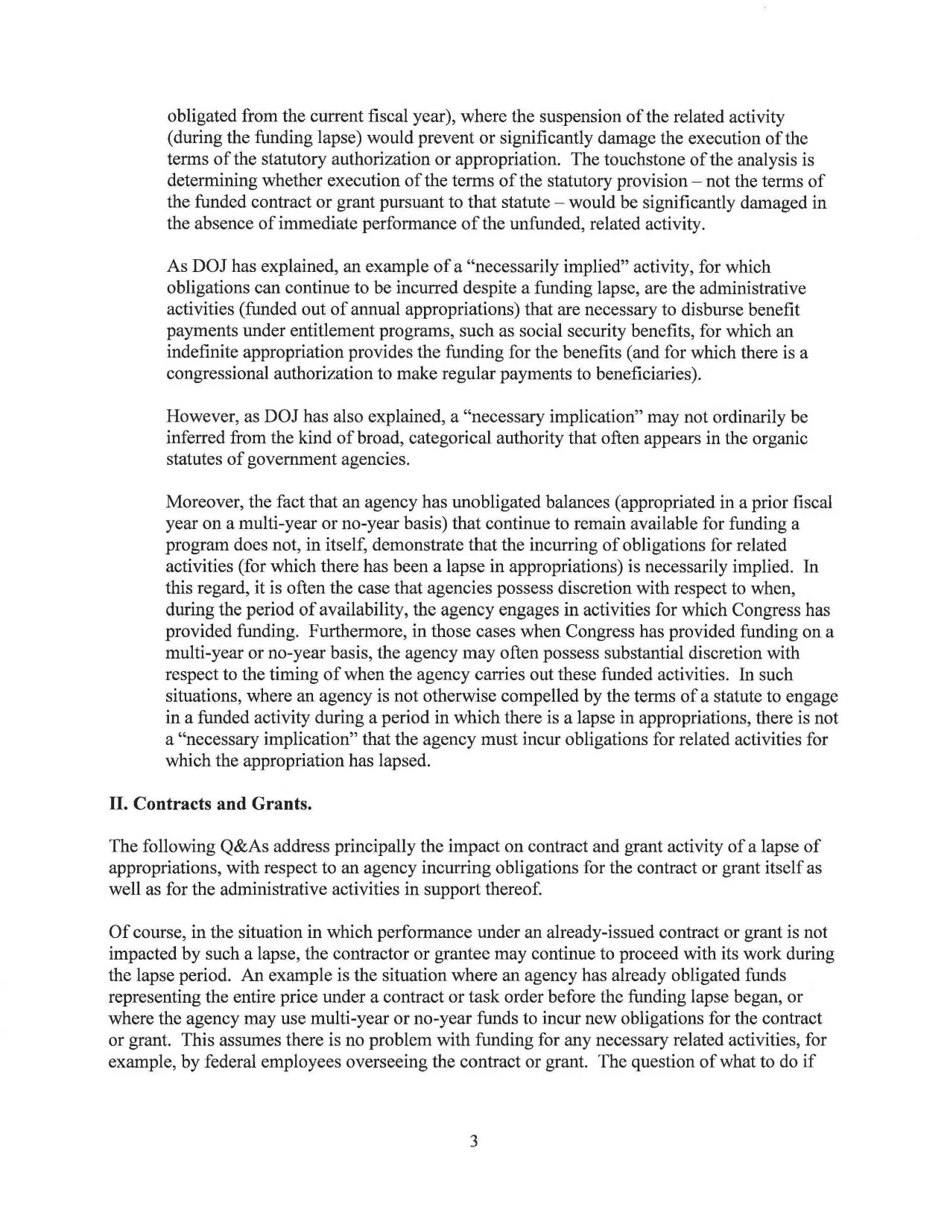 Memorandum for the Heads of Executive Departments and Agencies (Planning for Agency Operations During a Potential Lapse in Appropriations), Page 5