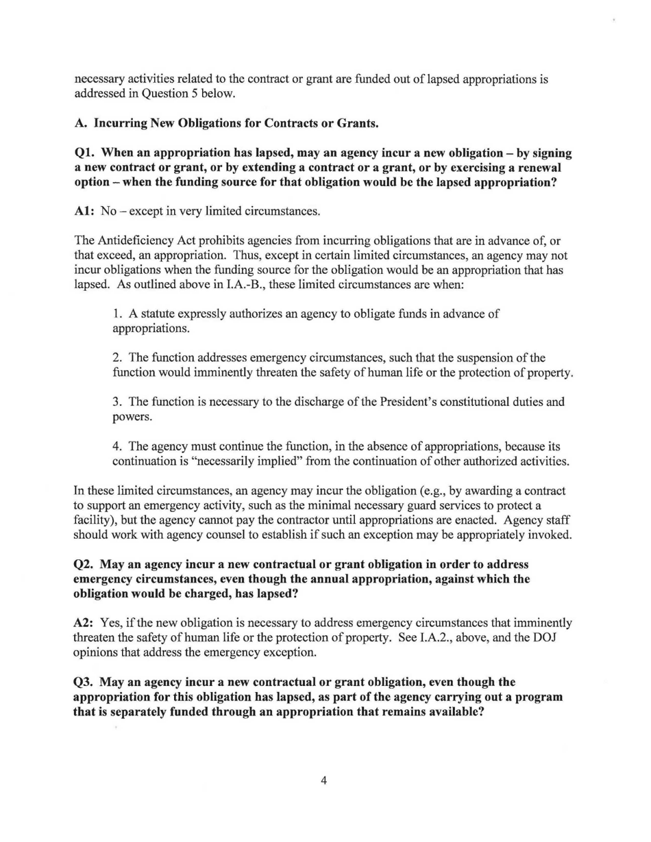 Memorandum for the Heads of Executive Departments and Agencies (Planning for Agency Operations During a Potential Lapse in Appropriations), Page 6