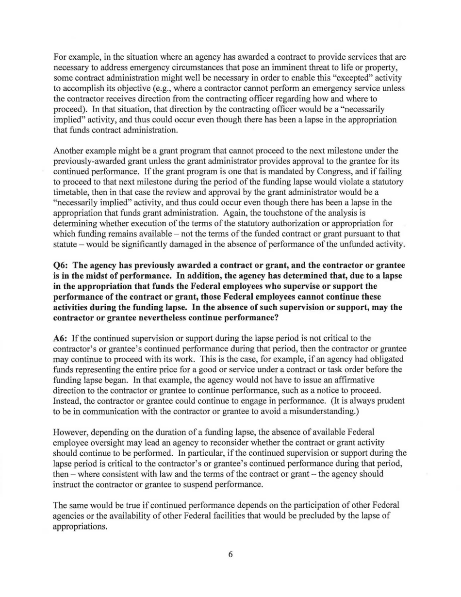Memorandum for the Heads of Executive Departments and Agencies (Planning for Agency Operations During a Potential Lapse in Appropriations), Page 8