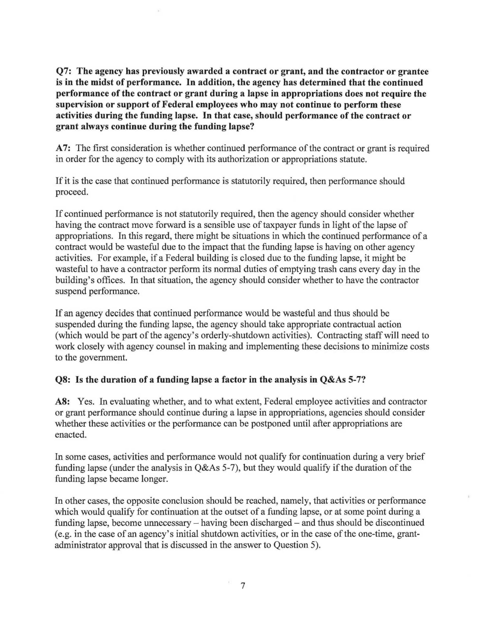Memorandum for the Heads of Executive Departments and Agencies (Planning for Agency Operations During a Potential Lapse in Appropriations), Page 9