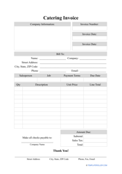 Document preview: Catering Invoice Template