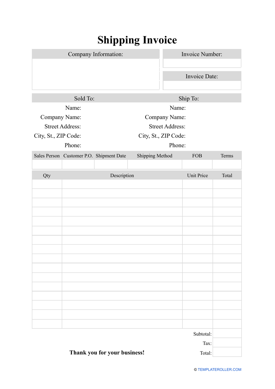 Shipping Invoice Template, Page 1