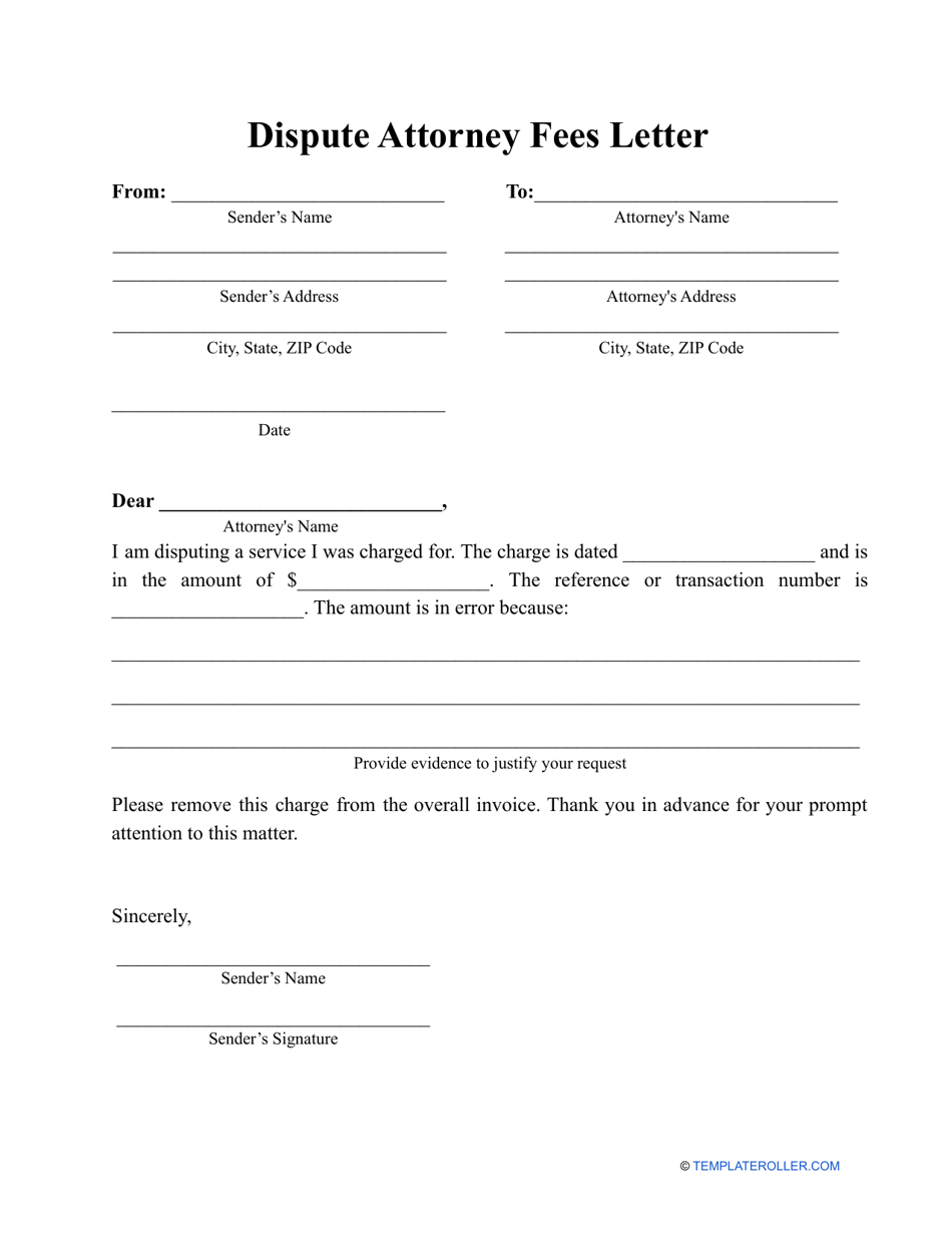 Dispute Attorney Fees Letter Template Fill Out, Sign Online and