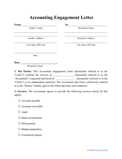 &quot;Accounting Engagement Letter Template&quot; Download Pdf