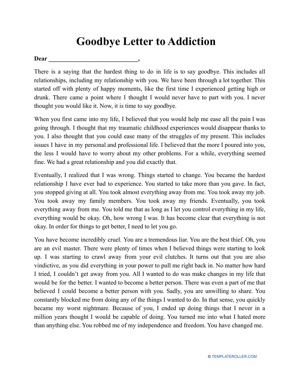 Goodbye Letter To Addiction Template Download Printable PDF 