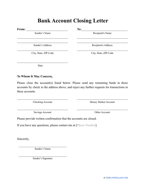 Bank Account Closing Letter Template
