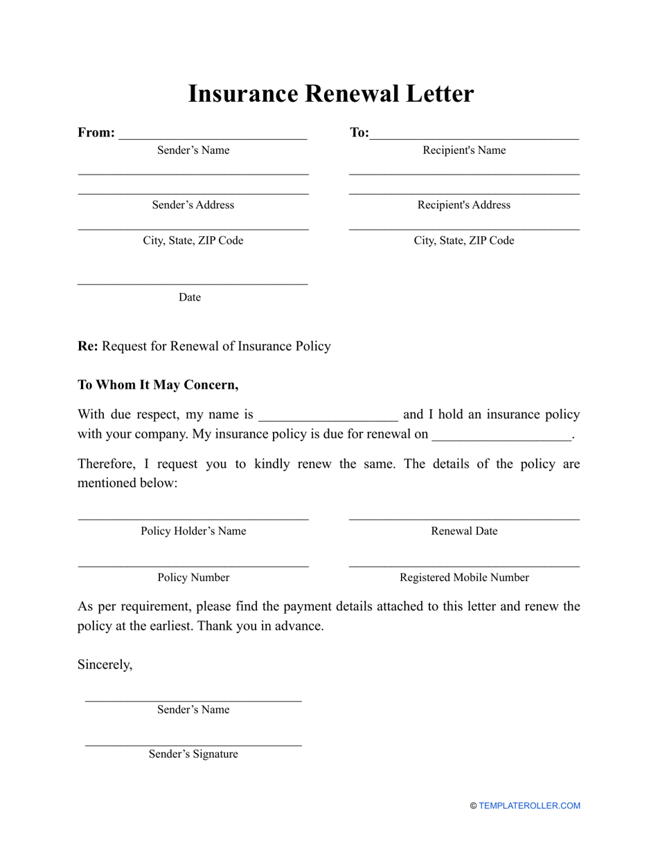 Insurance Renewal Letter Template Download Printable PDF Templateroller