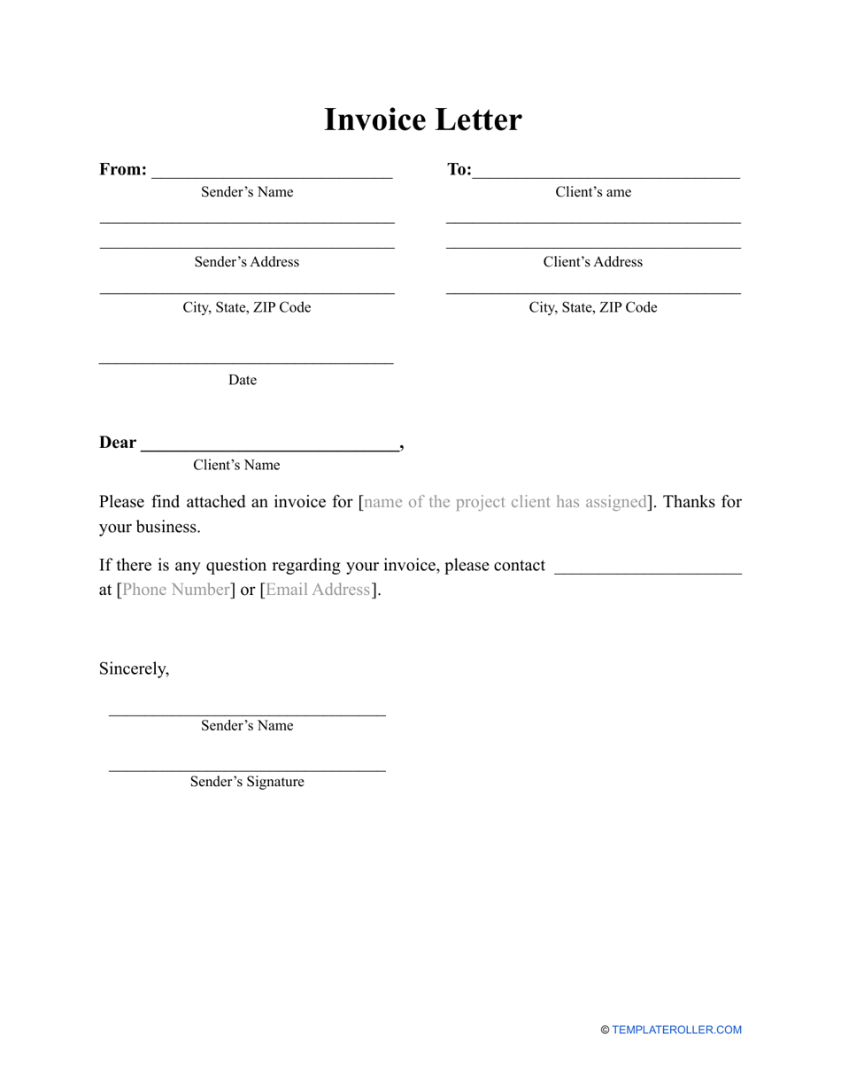 Invoice Letter Template Fill Out, Sign Online and Download PDF