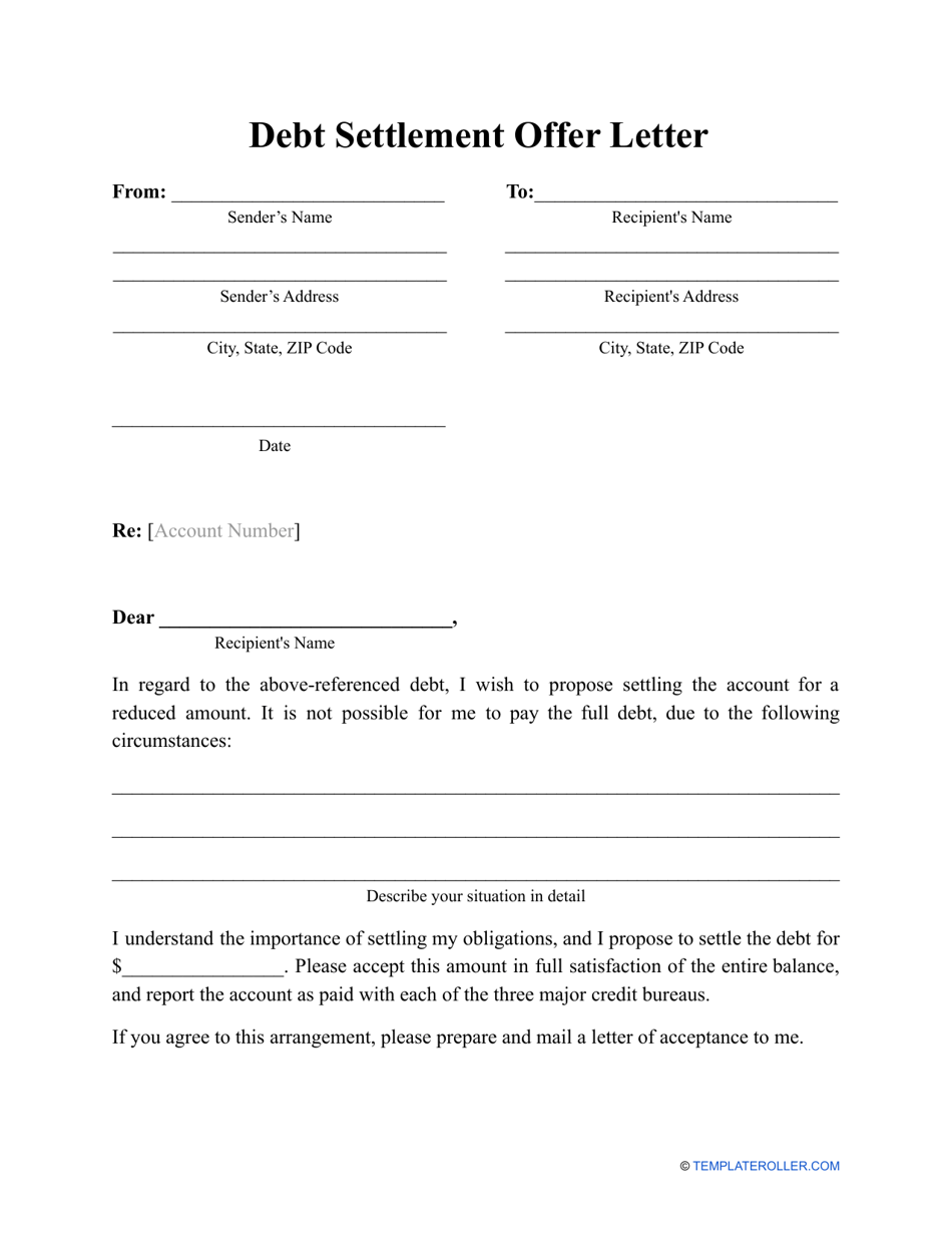 Debt Settlement Offer Letter Template Fill Out Sign Online and