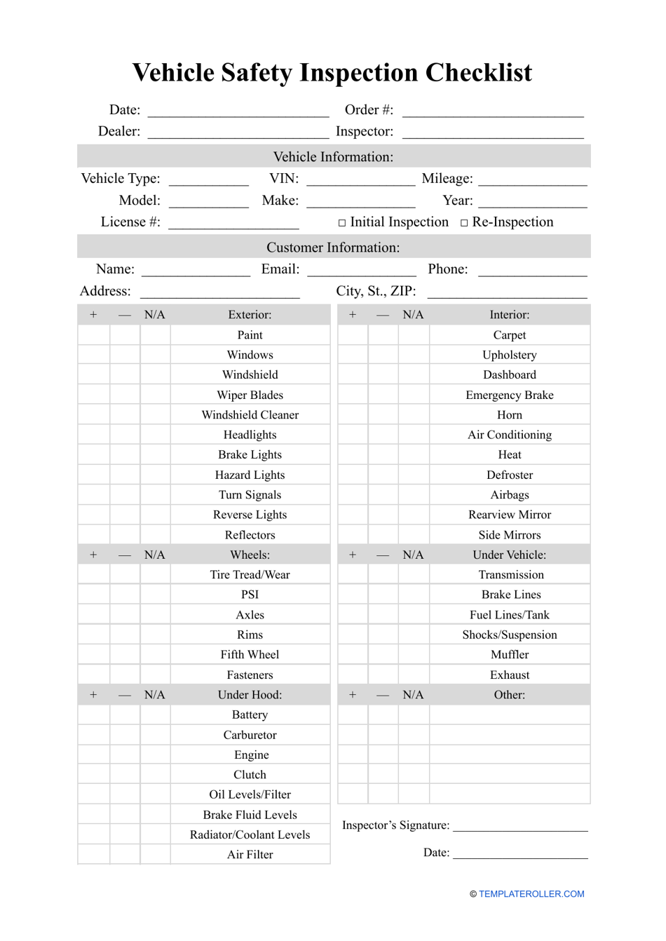 Vehicle Safety Inspection Checklist Template Fill Out Sign Online And Download Pdf 3809