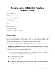 Sample Letter of Intent to Purchase Business Assets