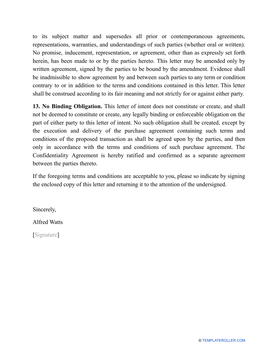 Sample Letter of Intent to Purchase Business Assets, Page 4