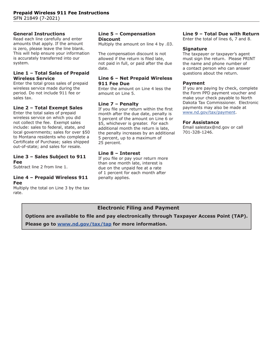 Form PPD (SFN21849) 2.5% Prepaid Wireless 911 Fee Form - North Dakota, Page 2