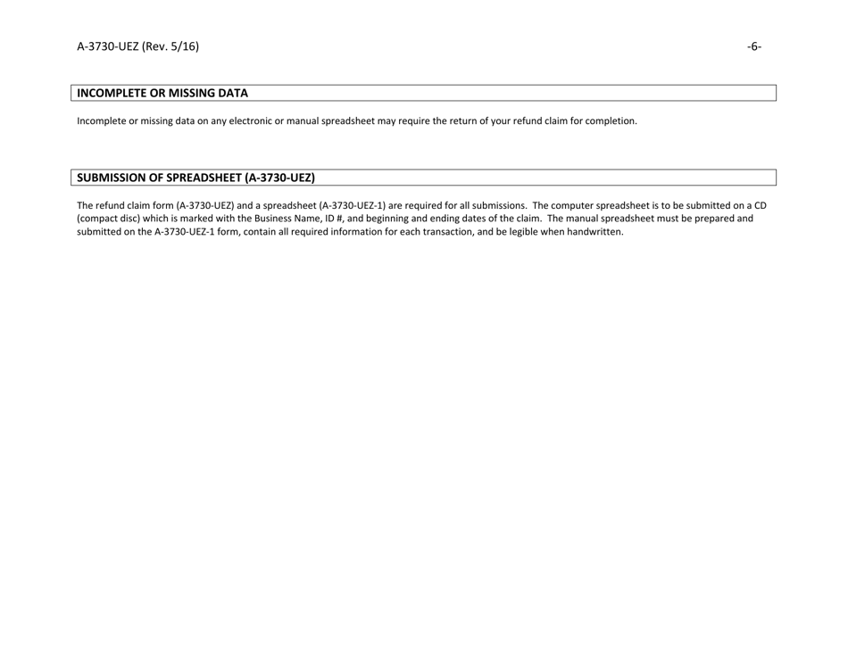 Instructions for Form A-3730-UEZ Sales  Use Tax Claim for Refund - Urban Enterprise Zone Businesses for Property and Services Used Exclusively Within a Qualified Zone(S) - New Jersey, Page 6