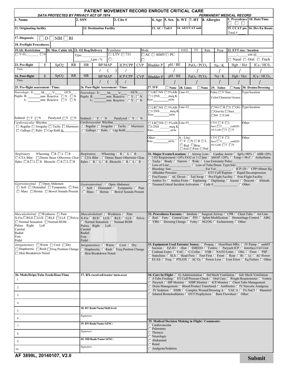 AF Form 3899L Download Fillable PDF or Fill Online Patient Movement ...