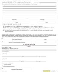Form MV-2001 Claim and Release Form - New York, Page 2