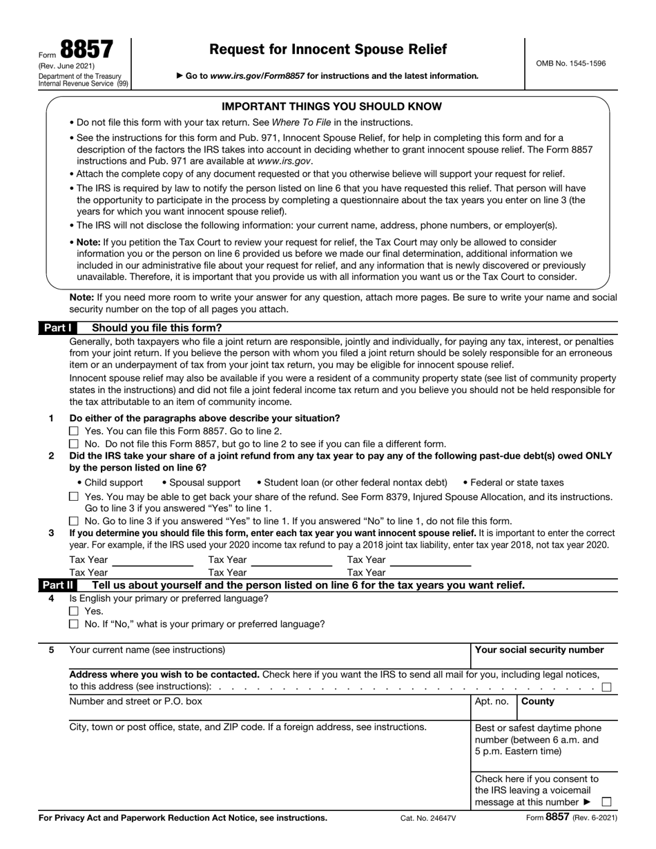 IRS Form 8857 Request for Innocent Spouse Relief, Page 1