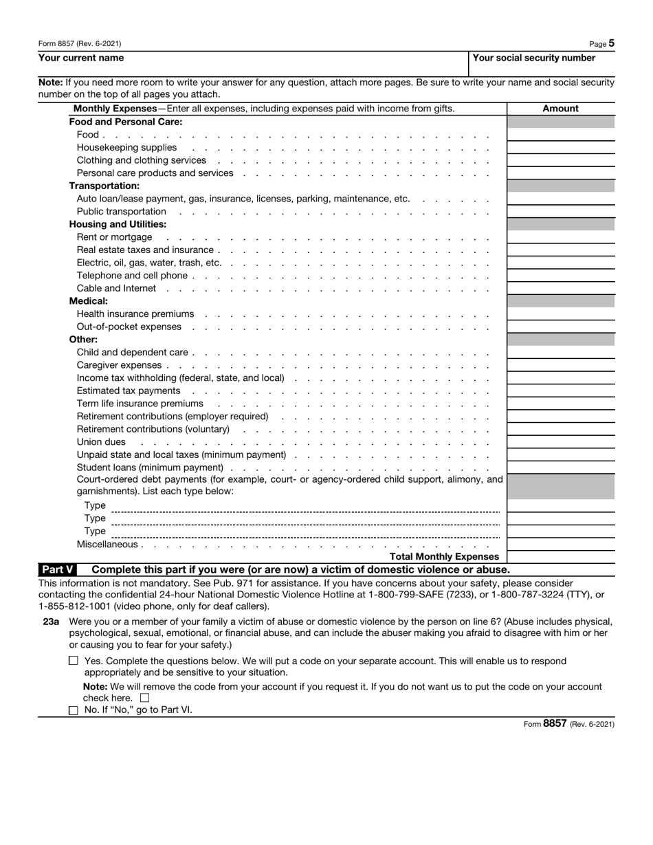 IRS Form 8857 Download Fillable PDF or Fill Online Request for Innocent ...