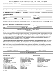 Document preview: Commercial Claims Complaint Form - Nassau County, New York