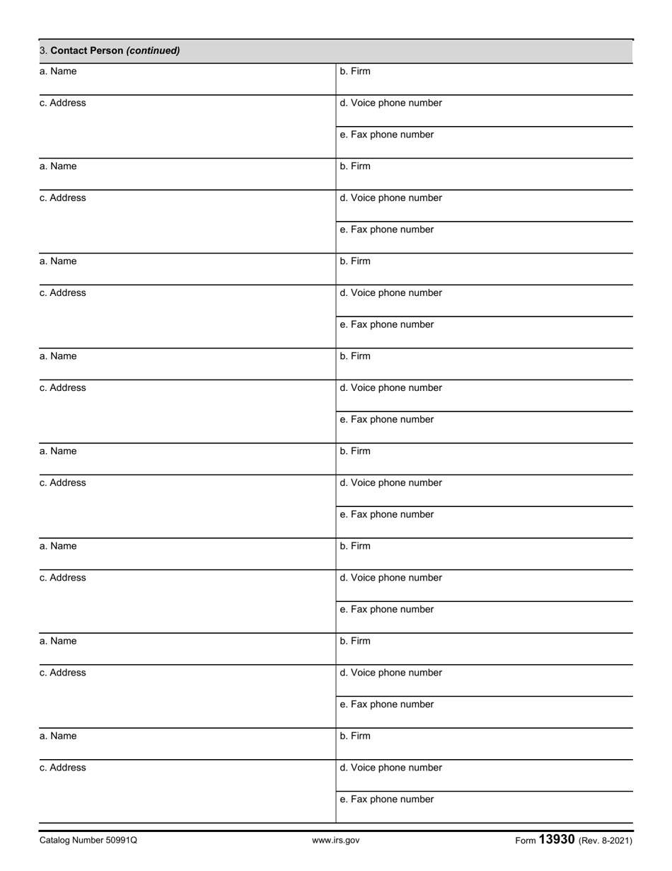 IRS Form 13930 Application for Central Withholding Agreement, Page 5