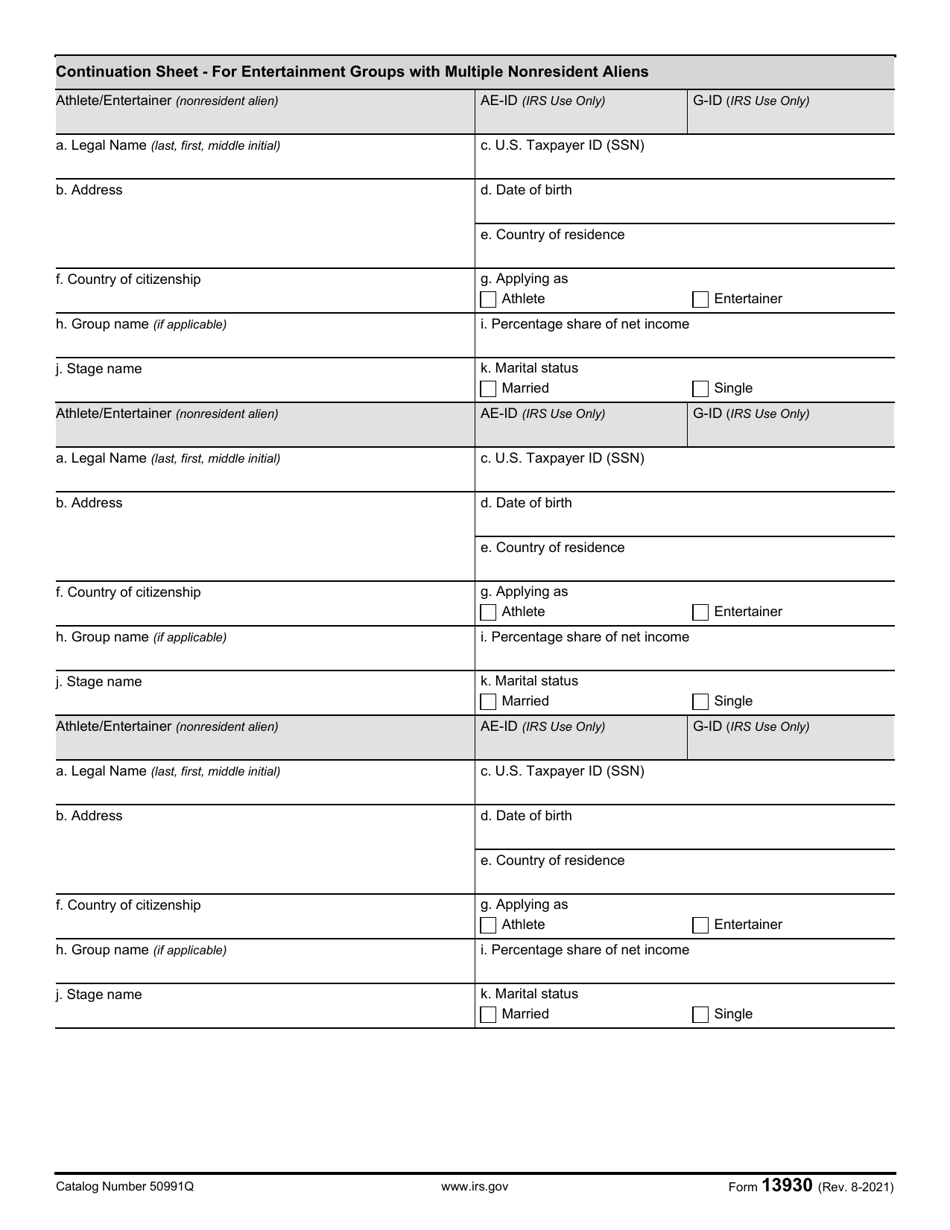 IRS Form 13930 Application for Central Withholding Agreement, Page 6