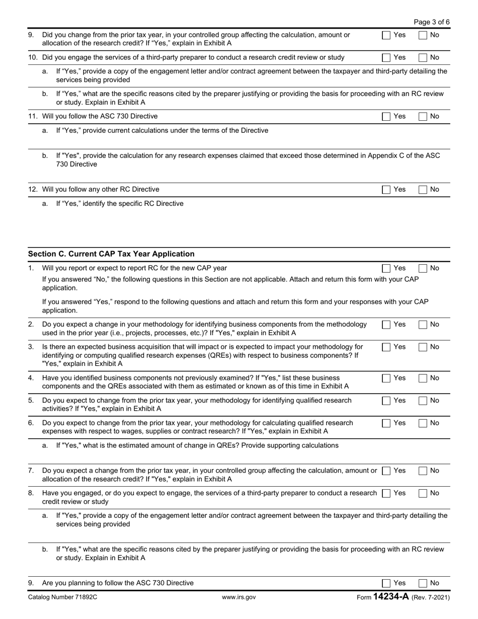 IRS Form 14234-A Compliance Assurance Process (CAP) Research Credit Questionnaire (Crcq), Page 3